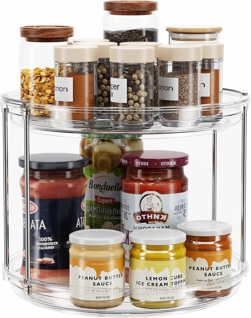 LAMU 2 Tier Lazy Susan Turntable Organizer – 9.25” Clear