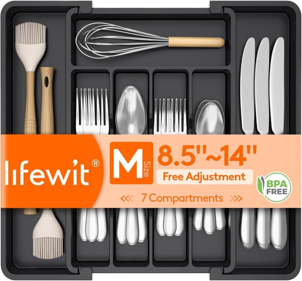 Lifewit Silverware Drawer Organizer – Expandable 7-Compartment Tray-Kitchen Drawer Organizing Products