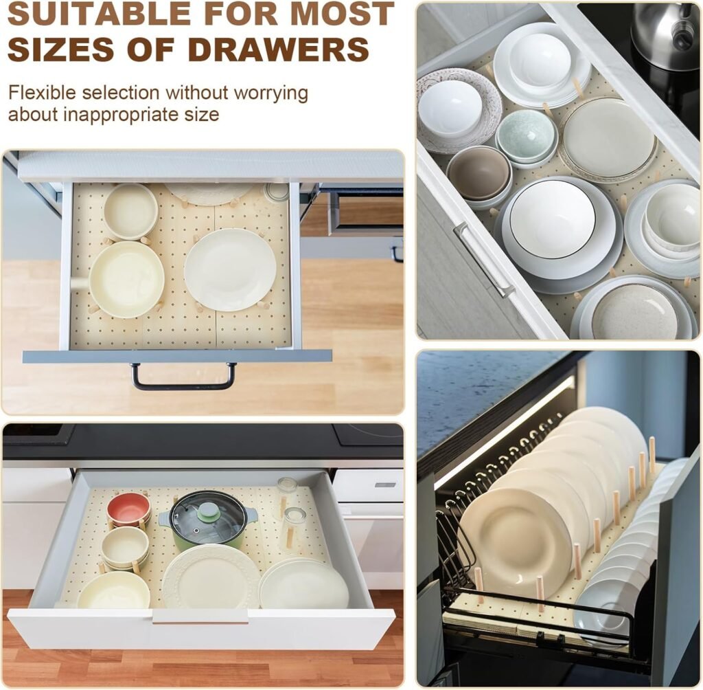 Kigley 6 Pcs Wood Pegboard Drawer Organizer with 48 Pegs- Kitchen Drawer Organizing Products.