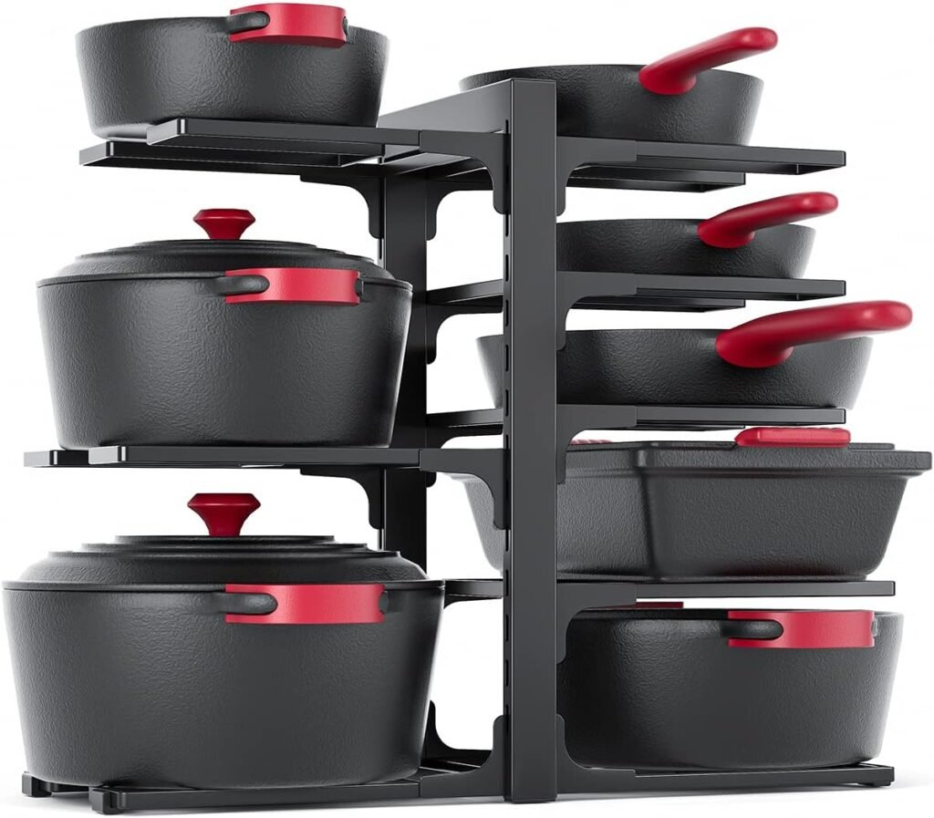 MUDEELA 8-Tier Pots and Pans Organizer Under Cabinet – Heavy Duty Adjustable Pot Rack