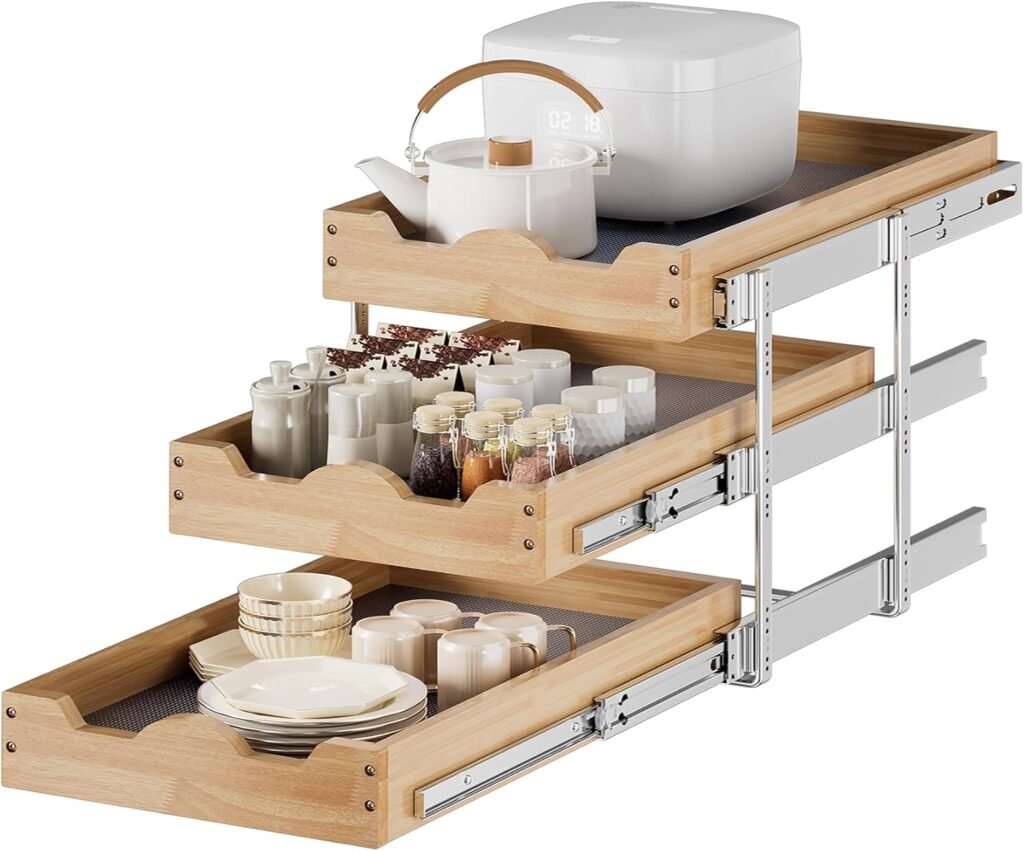 DINDON 31 Inch Wall Mounted Pot Rack – 3-Tier Pull-Out Kitchen Cabinet Organizer