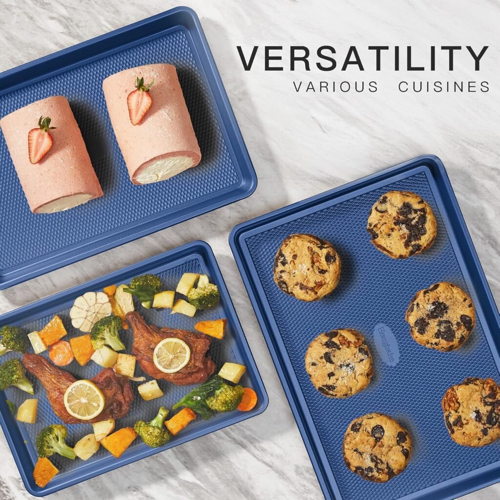 kitchen gadgets for bakers- HONGBAKE Baking Sheet Pan Set – Diamond Texture Nonstick Cookie Sheets.