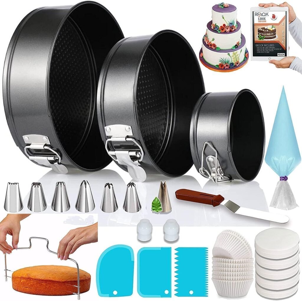 kitchen gadgets for bakers-  RFAQK 100-Piece Cake Pan & Decorating Set – Springform Pans + Tools