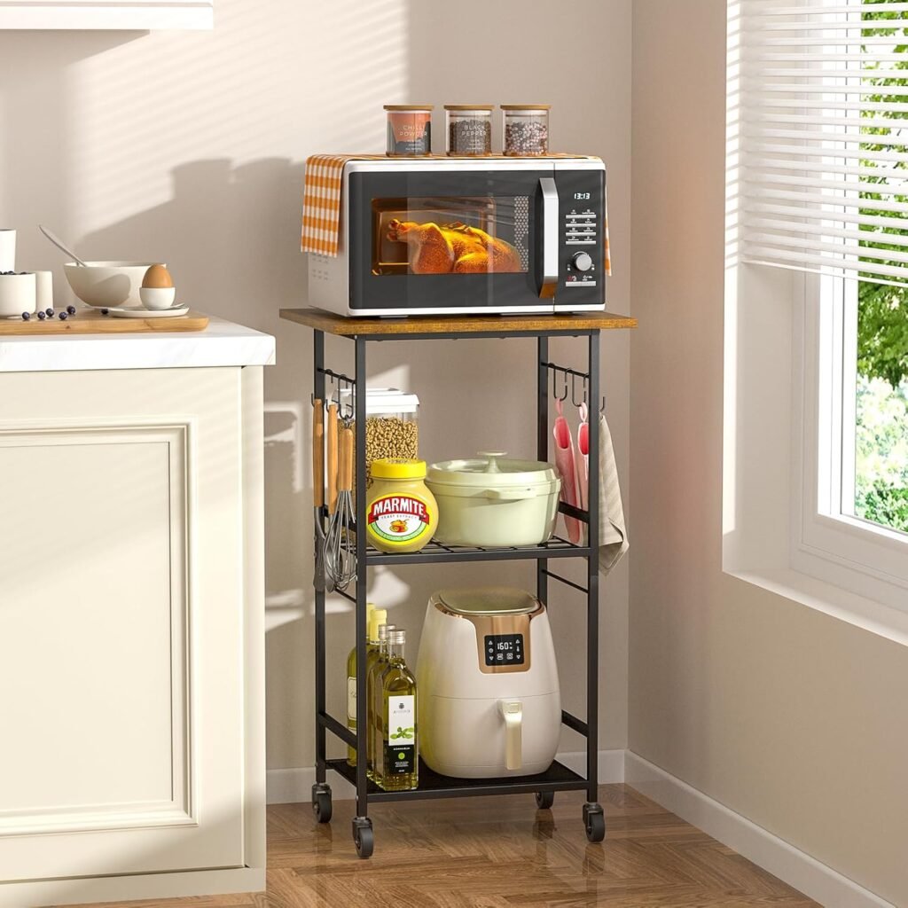 ThreeHio 3-Tier Rolling Kitchen Cart for Toaster Oven and Small Appliance Storage