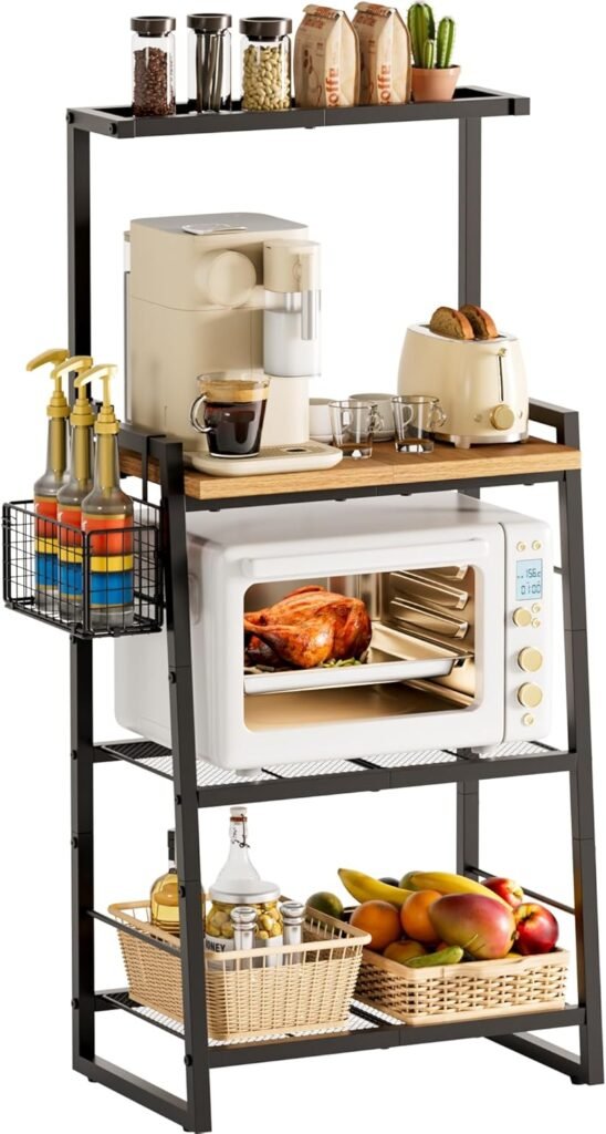 4-Tier Bakers Rack Microwave Stand for Microwave for Small Kitchen Setup