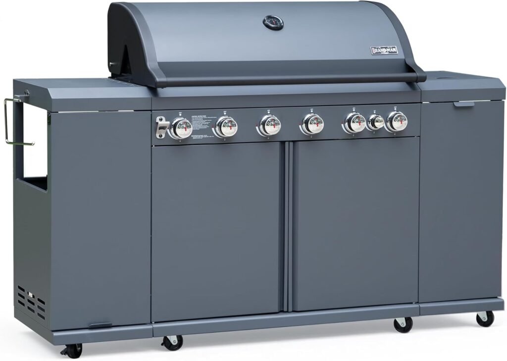 Brand-Man 6-Burner Outdoor Kitchen Grill Island with Pizza Oven & Grill Setup Potential