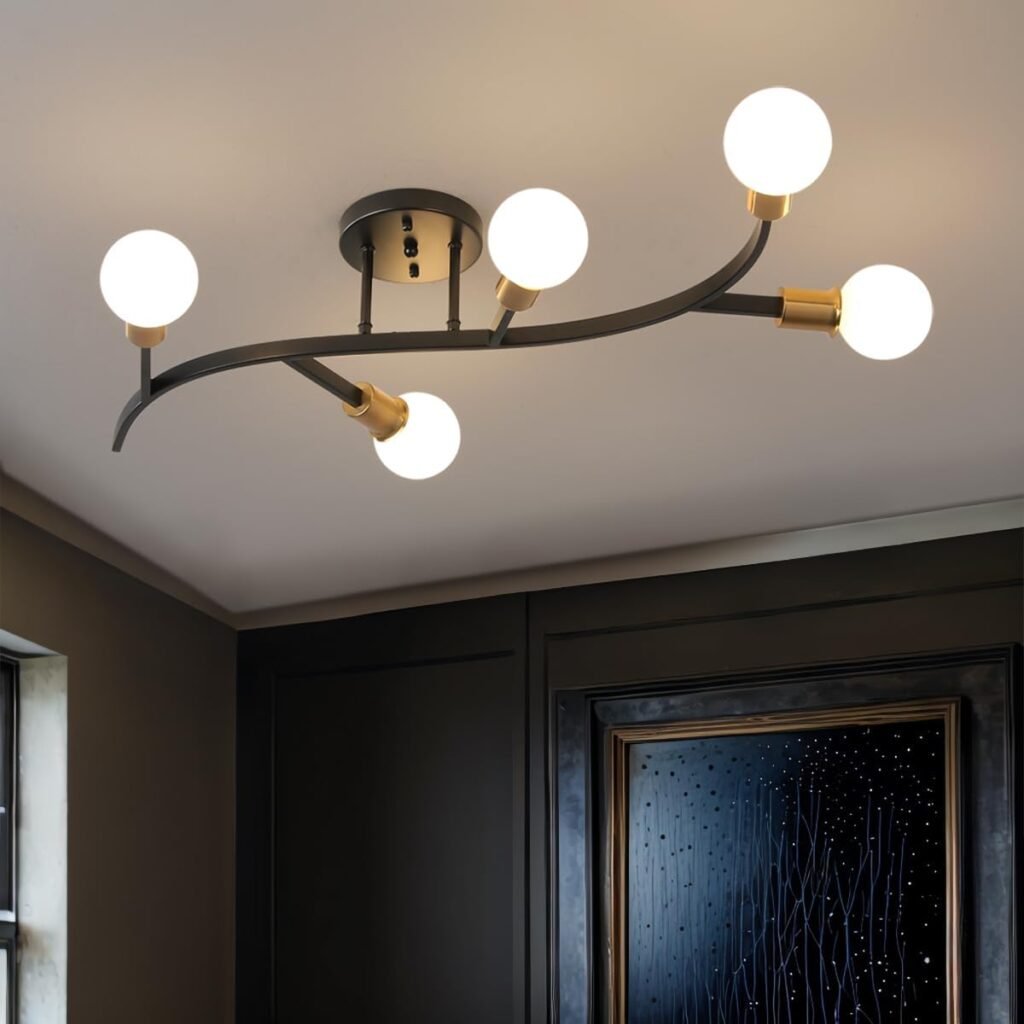 Salburyao 5-Light Black & Gold Sputnik Ceiling Light. celling lights for kitchen.