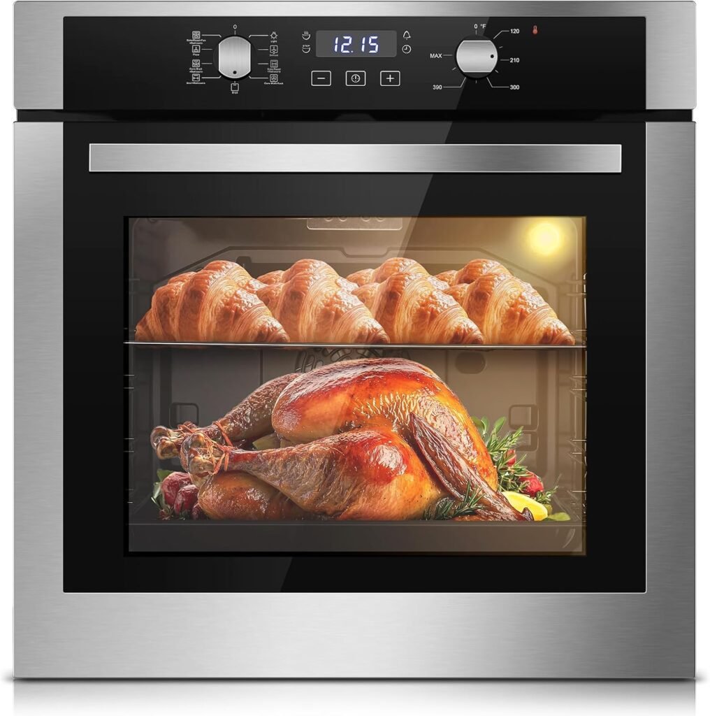 Zomagas 24-Inch Built-In Electric Wall Oven with 9 Functions and Rotisserie for Versatile Cooking