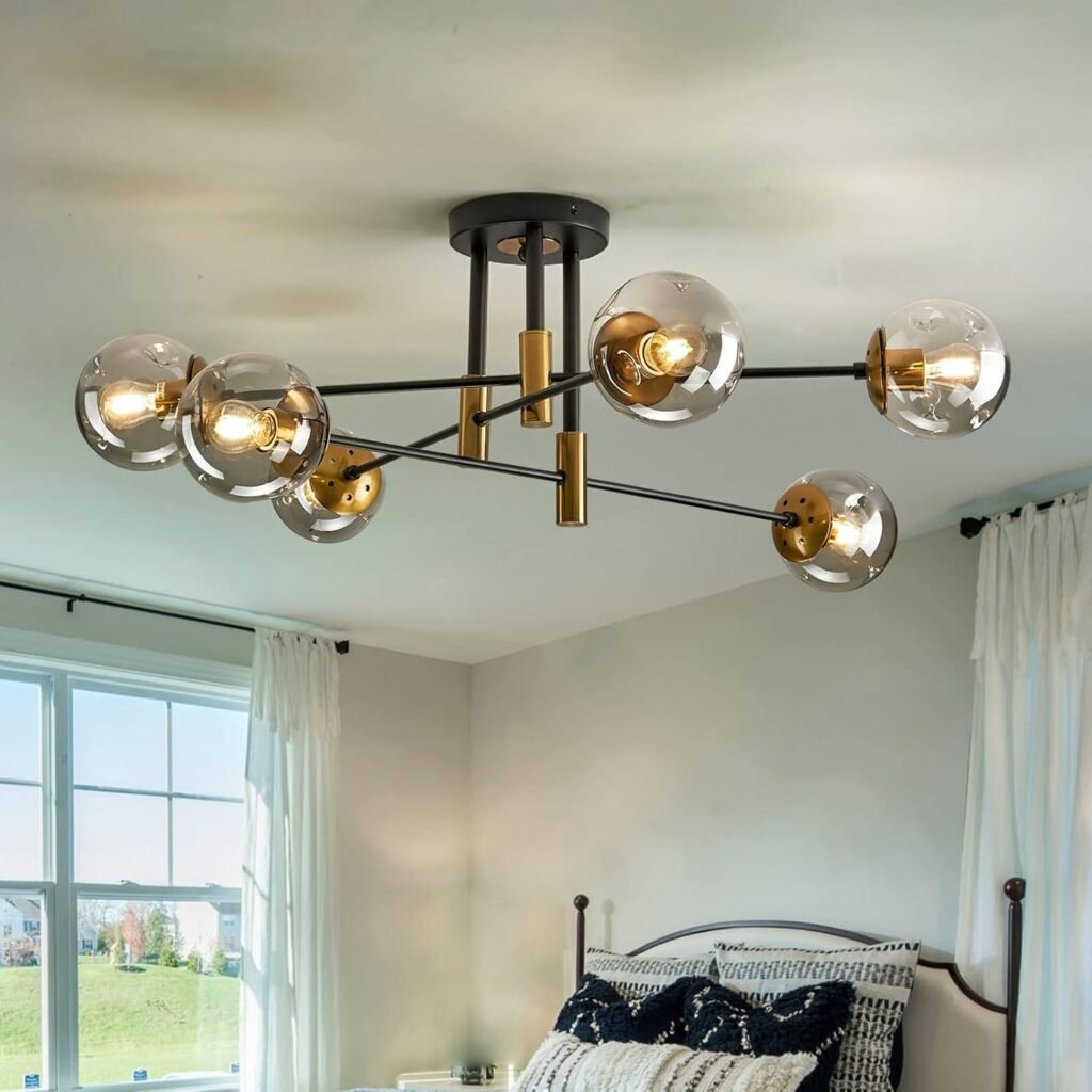 6-Light Glass Globe Sputnik Ceiling Light. celling light for kitchen.