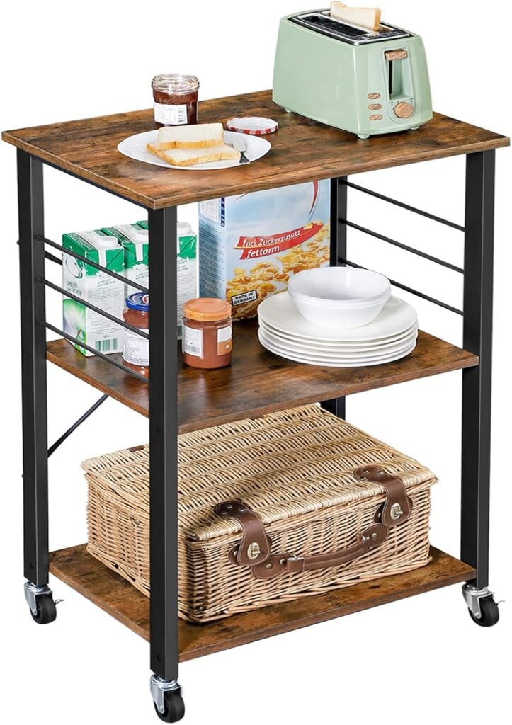 VASAGLE 3-Tier Kitchen Cart on Wheels for Toaster Oven and Compact Storage