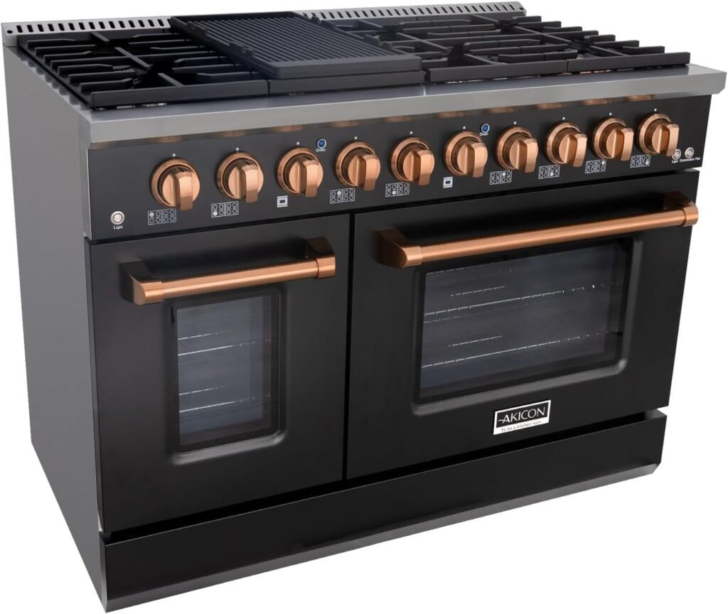 Akicon 48-Inch Professional Gas Range with Double Convection Ovens for Kitchen Ranges with Double Ovens