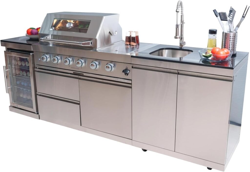 Dvasovio 98-Inch Outdoor Kitchen Island with Grill and Refrigerator