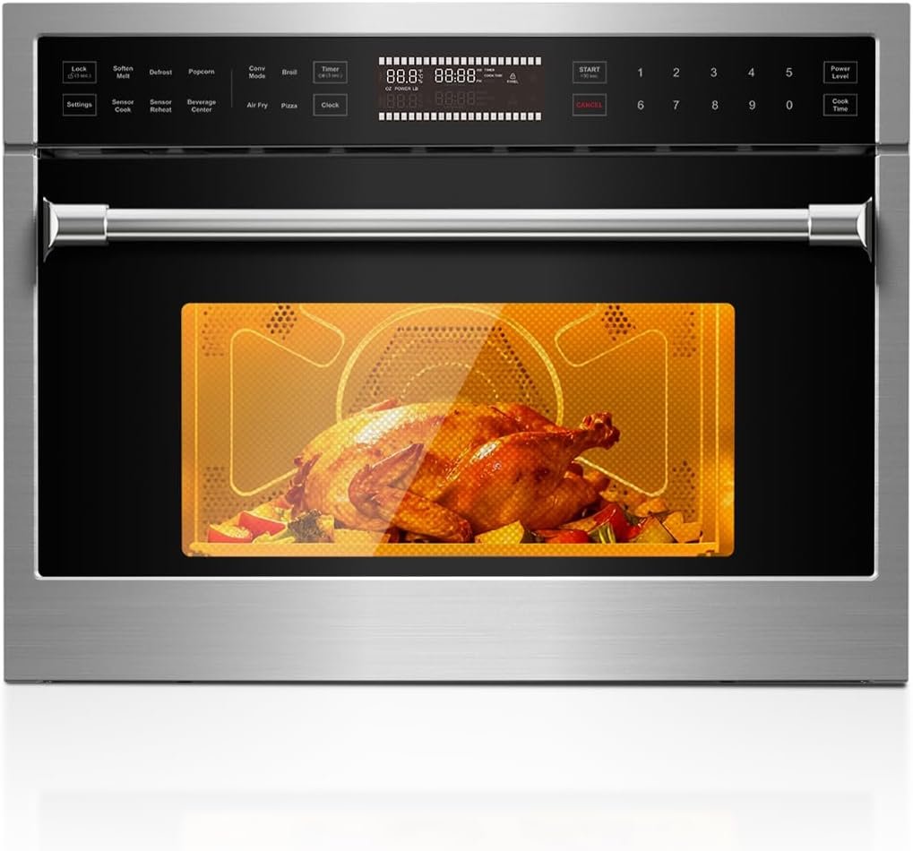 AAOBOSI 24 Inch Built-In Microwave Convection Oven with Air Fryer for Multi-Function Kitchen Setup