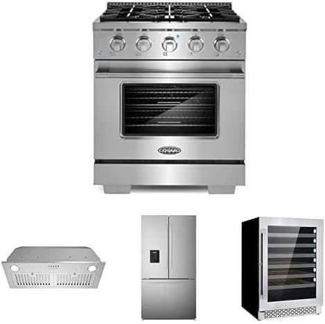 COSMO 4-Piece Kitchen Appliance Package with Range, Refrigerator & Wine Cooler for Complete Kitchen Setup