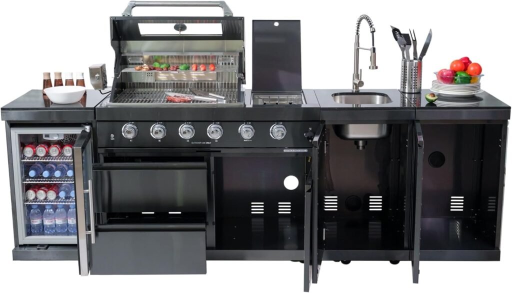 Dvasovio 104-Inch Outdoor Kitchen Island with Grill and Refrigerator