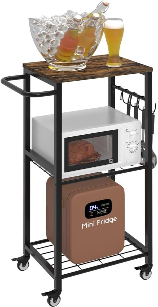 Sungaryard 3-Tier Rolling Microwave Stand Cart with Hooks for Microwave for Small Kitchen