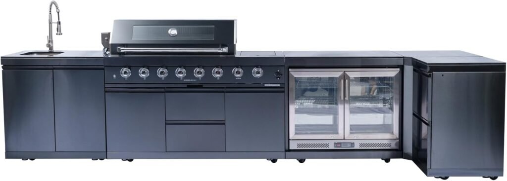 Dvasovio 157-Inch 6-Burner Outdoor Kitchen Island with Grill and Refrigerator