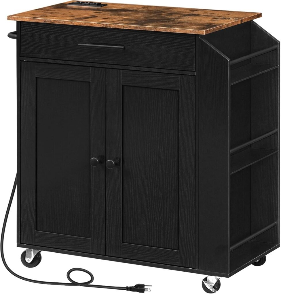 HOOBRO 3-Tier Rolling Microwave Stand Cart with Charging Station for Microwave for Small Kitchen