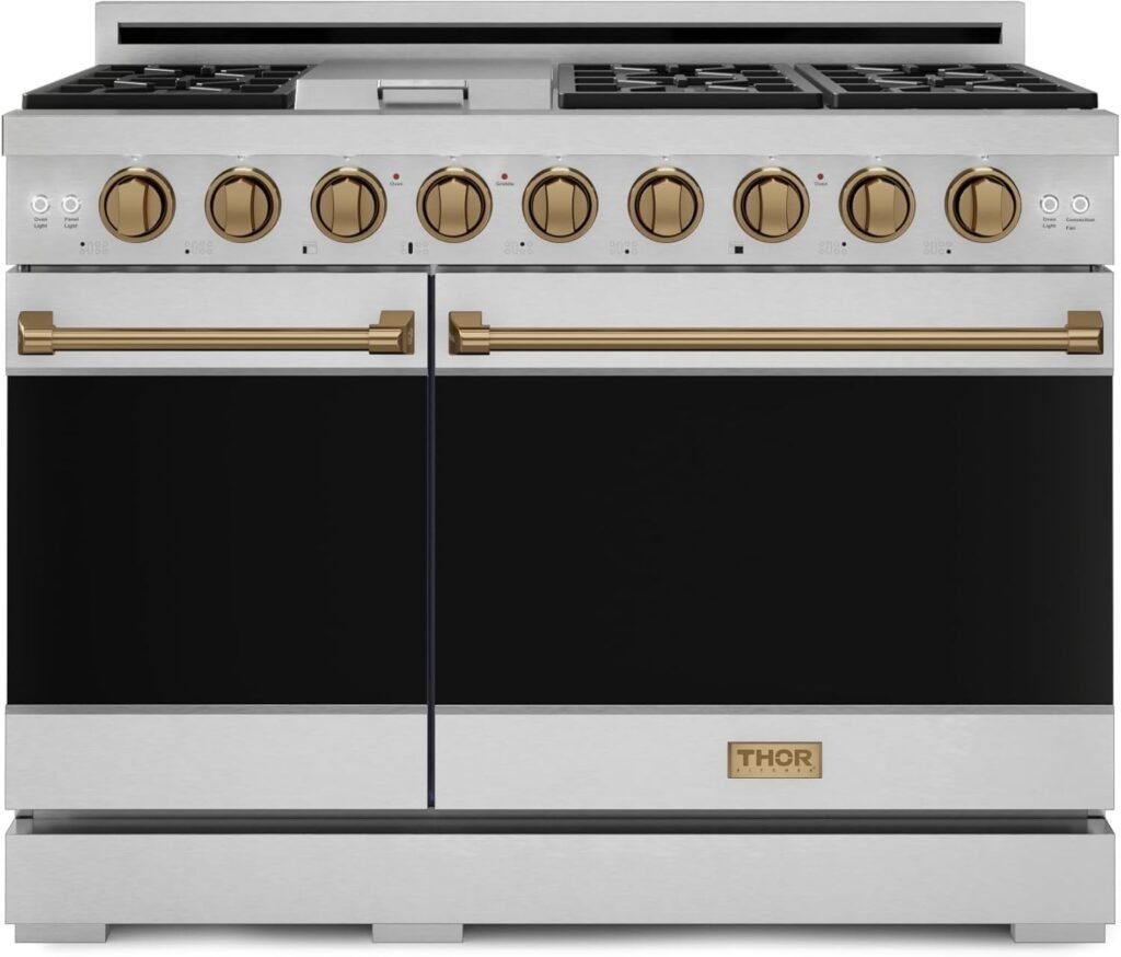 Gordon Ramsay by THOR Kitchen 48-Inch Double Oven Gas Range for Professional Kitchen Appliance Packages