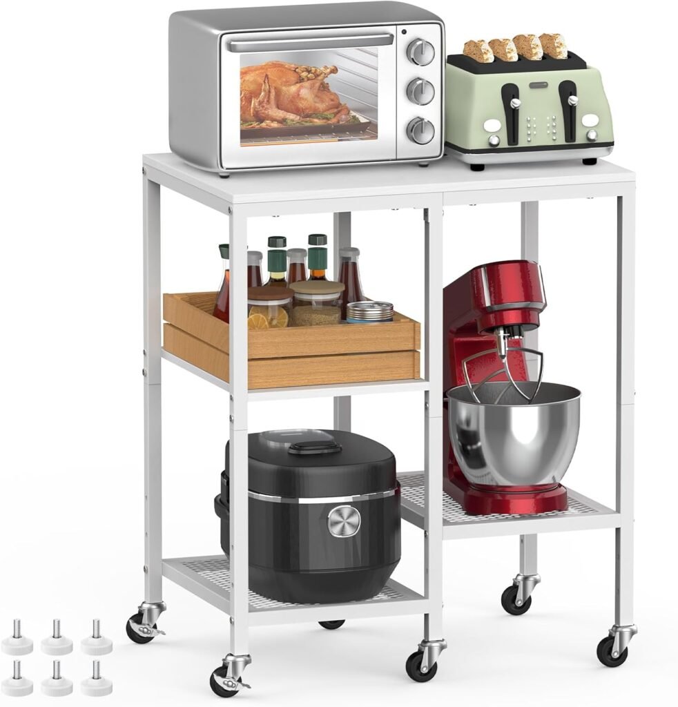OGEMXU 4-Tier Rolling Kitchen Cart for Toaster Oven with Multi-Level Storage