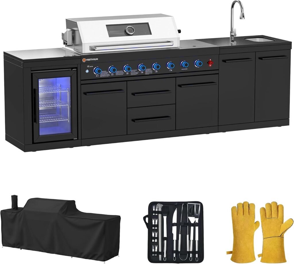 VESTIVIUM 112-Inch All-in-One Outdoor Kitchen (Pizza Oven & Grill Ready Setup)