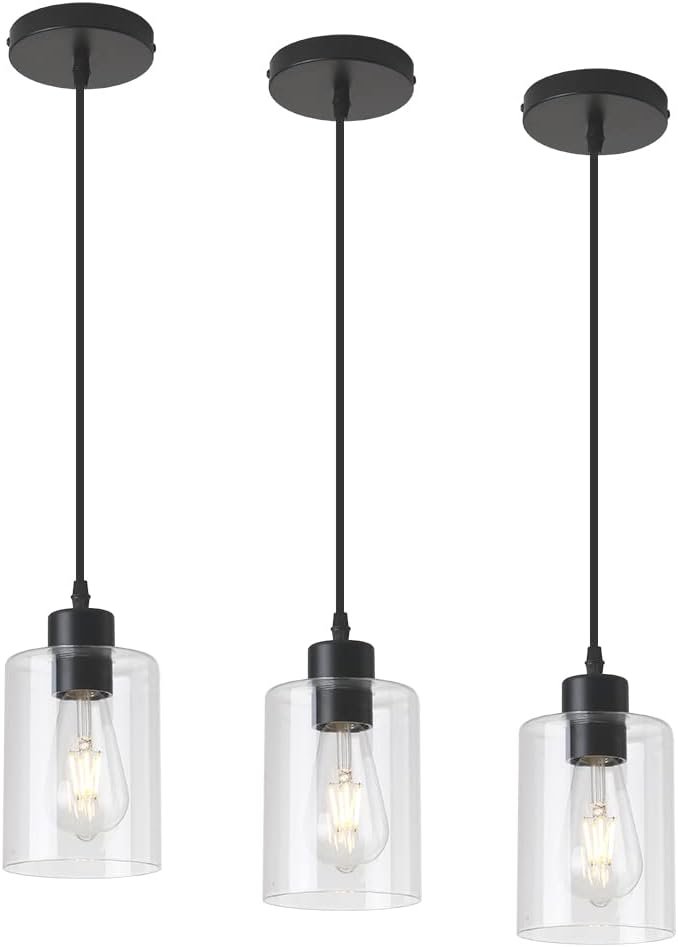 KLSS Modern Black Farmhouse 3-Pack Glass Pendant Lights