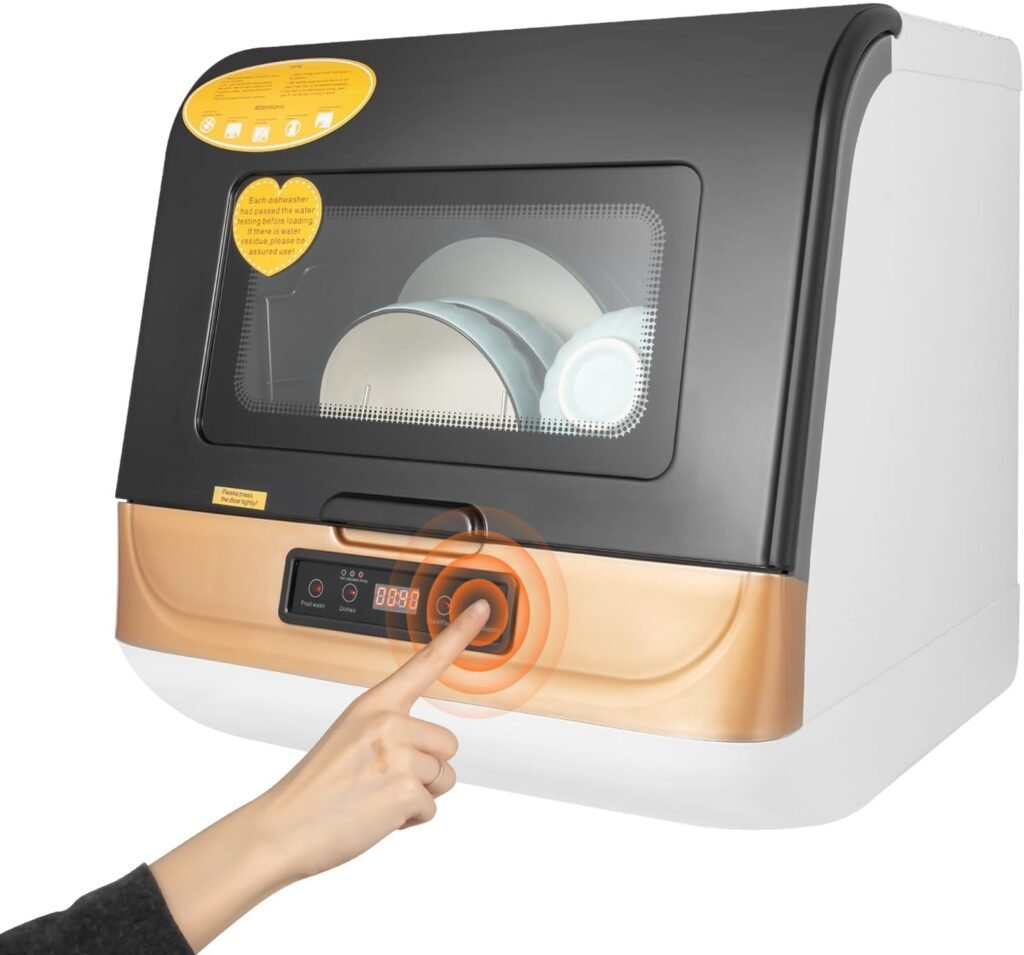 PurraQue Mini Portable Countertop Dishwasher with Built-In Water Tank for Small Kitchen Use
