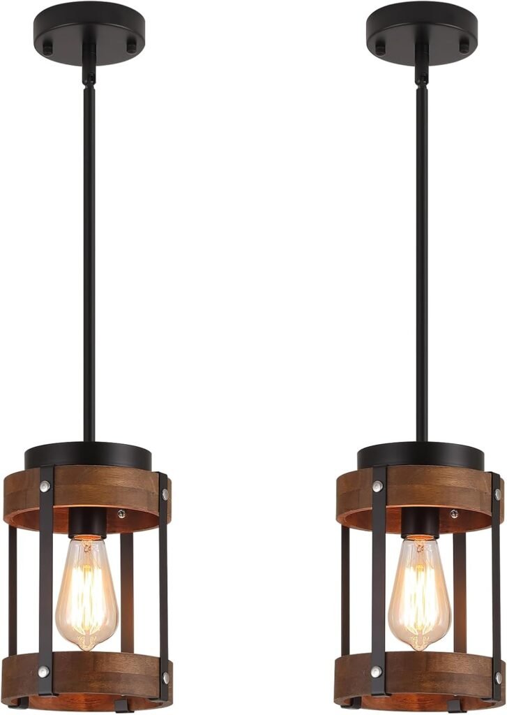 Wylitora Rustic Wood Cage Pendant Lights (2-Pack). cage pendant lights for kitchen