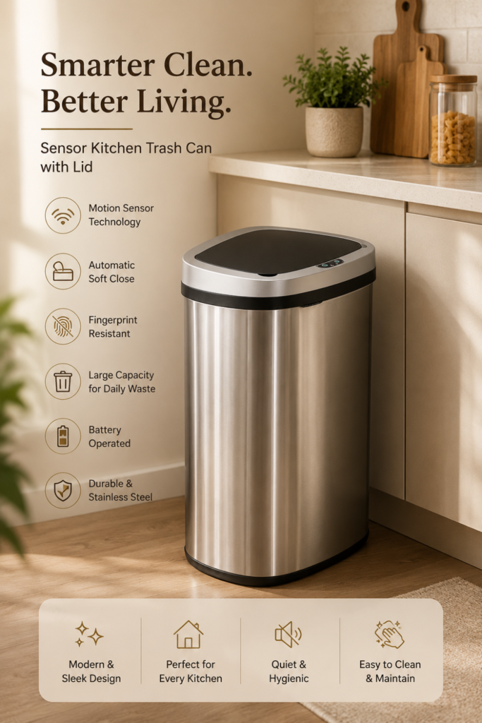 Kitchen Trash Can with Lid – 13 Gallon Automatic Touchless Stainless Steel Garbage Can
