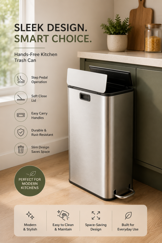 Kitchen Trash Can with Lid –Slim Stainless Steel Step Trash Can