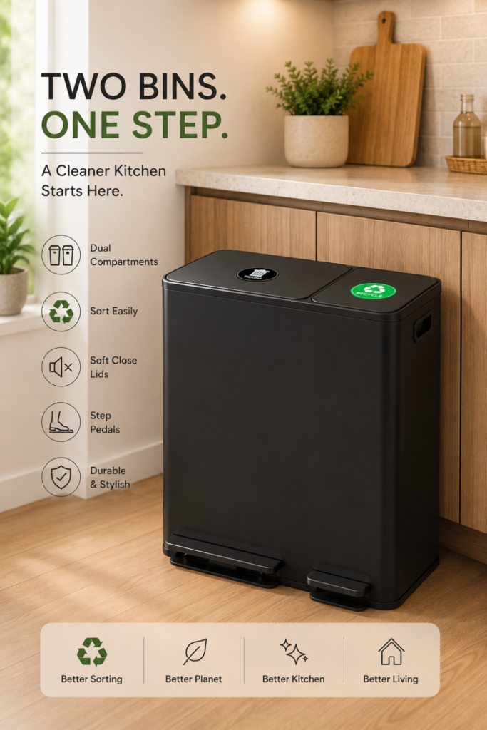 Kitchen Trash Can with Lid – Dual Trash and Recycling Bin for Large Families