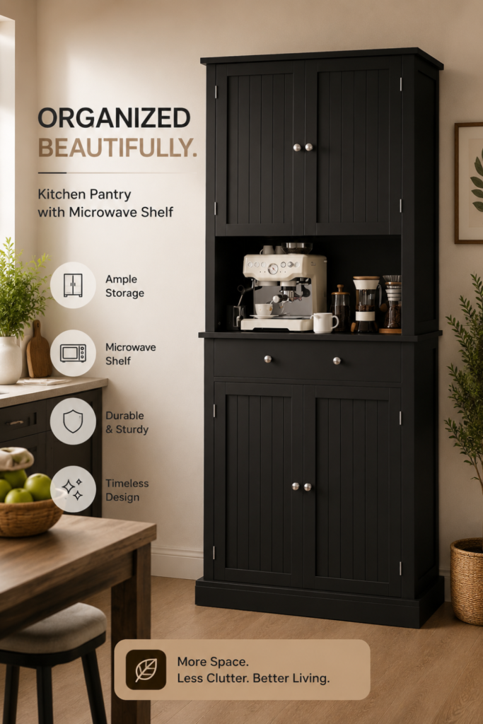 Kitchen Pantry with Microwave Shelf – 71-Inch Tall Kitchen Hutch Storage Cabinet