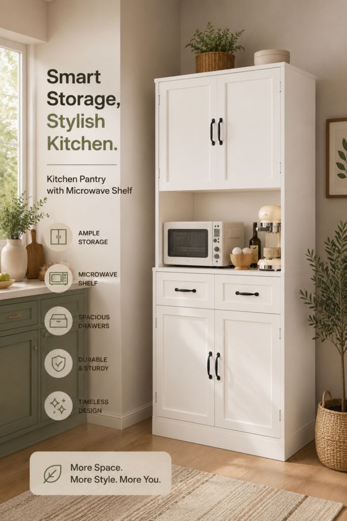 Kitchen Pantry with Microwave Shelf – 71-Inch Tall Kitchen Hutch Cabinet