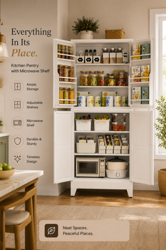 Kitchen Pantry with Microwave Shelf – 74.8-Inch-Tall Metal Storage Cabinet