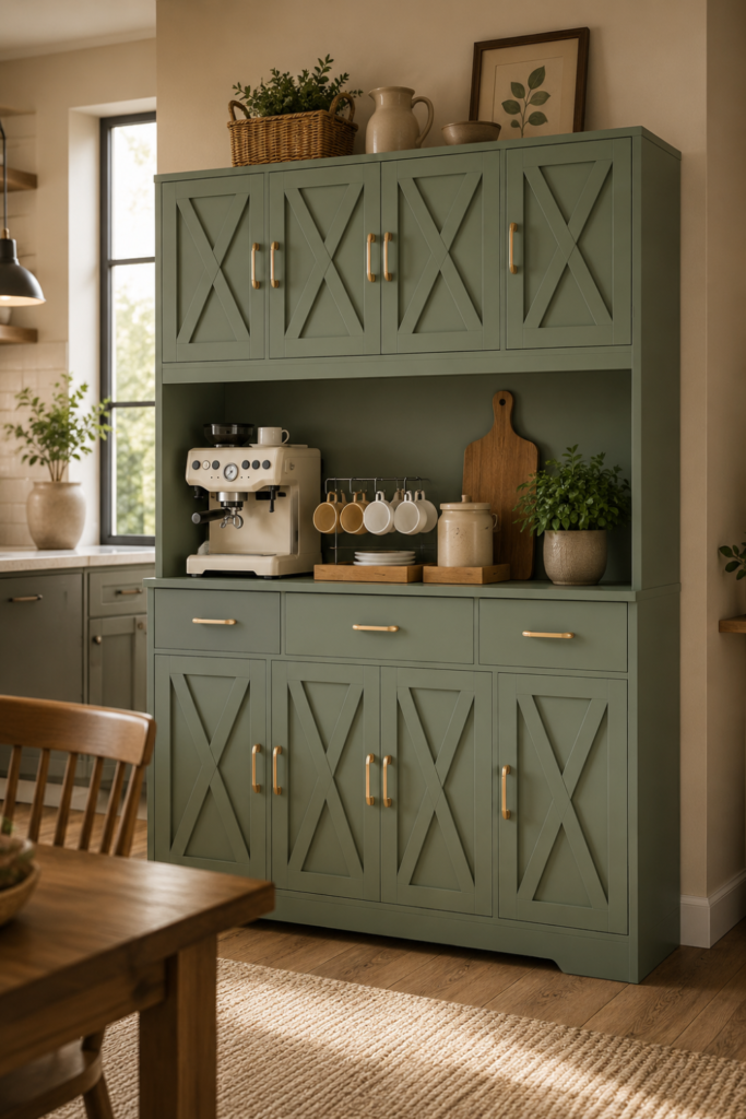 HOSTACK Kitchen Pantry with Microwave Shelf Wide Pantry Cabinet with Charging Station