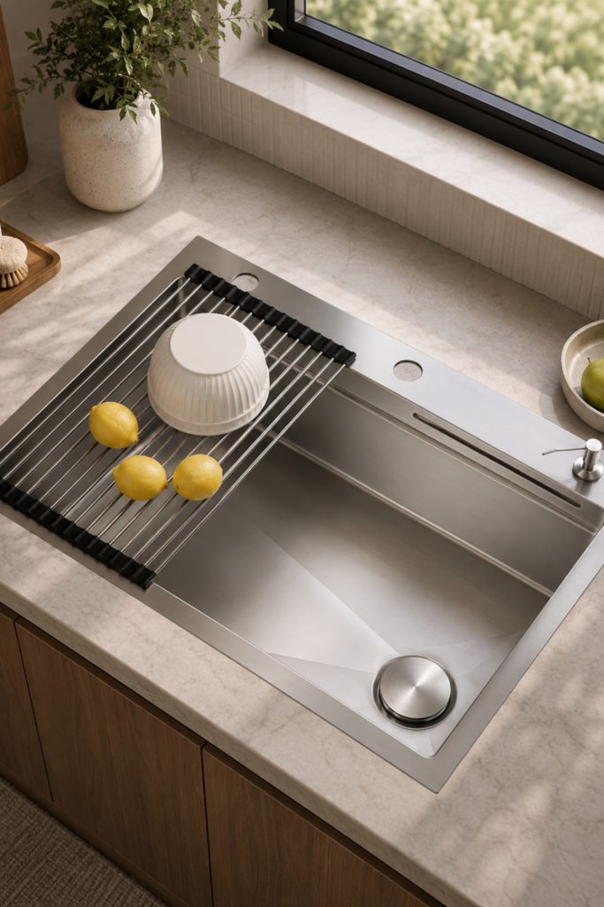 Stainless Steel Sinks for Kitchen – 33 x 22 Inch Drop-In Workstation Sink