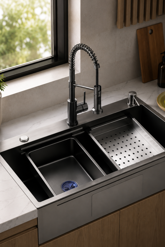 Stainless Steel Sinks for Kitchen – 33 x 22 Inch Drop-In Workstation Sink
