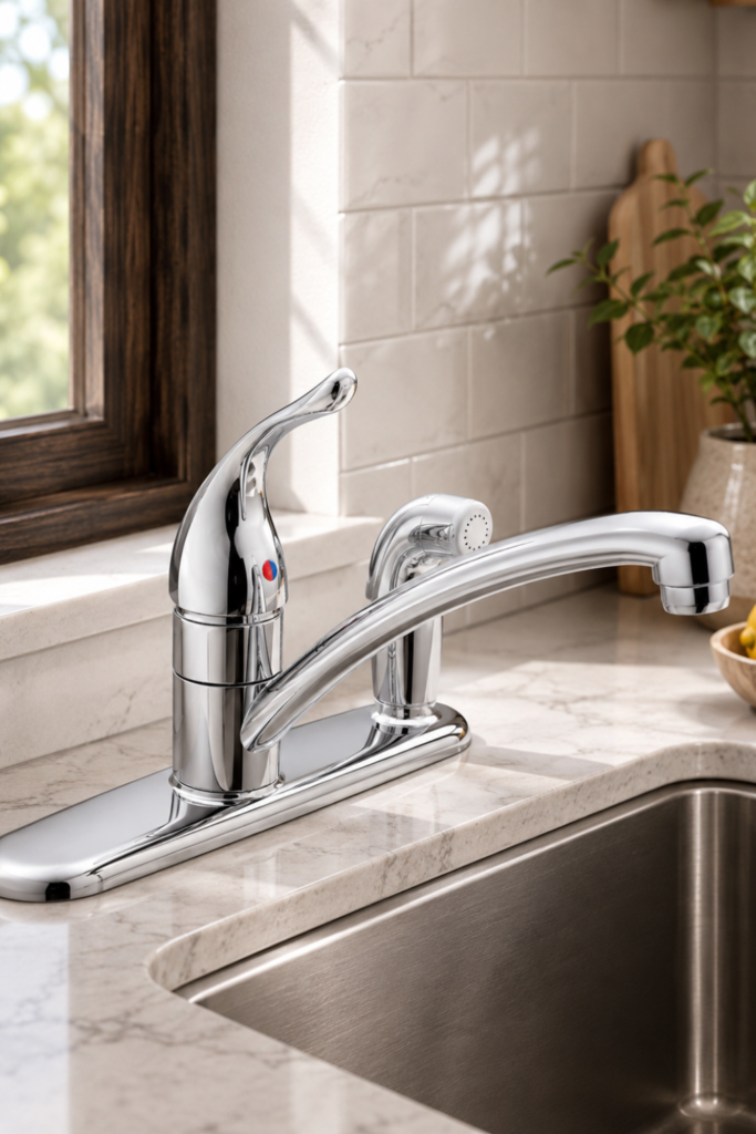 Kitchen Sink Faucet with Sprayer – Classic Chrome Faucet with Side Sprayer