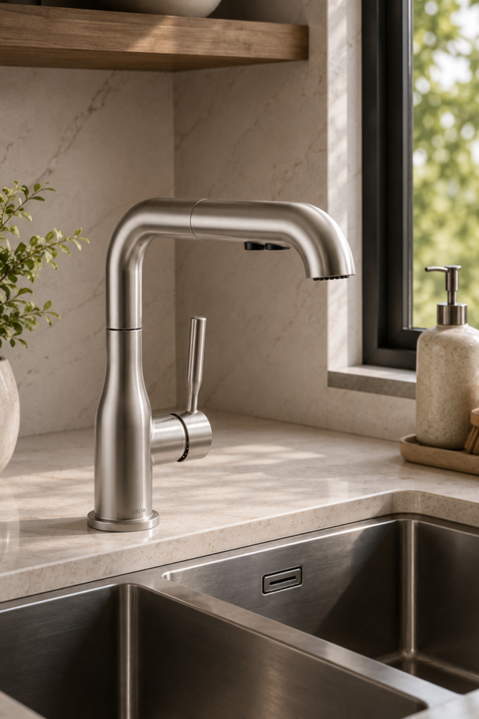 Kitchen Sink Faucet with Sprayer – Brushed Nickel Pull-Out Faucet for Modern Kitchens