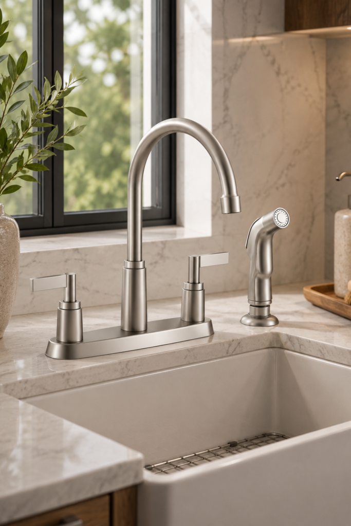 Kitchen Sink Faucet with Sprayer – Brushed Nickel Faucet with Side Sprayer