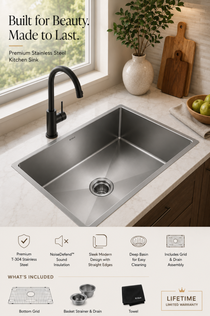 Corner Stainless Steel Kitchen Sinks Alternative – 16-Gauge Undermount Single Bowl Sink