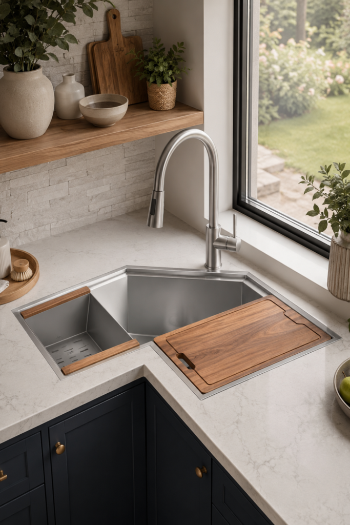 Corner Stainless Steel Kitchen Sink – 30-Inch Butterfly Workstation Undermount Sink