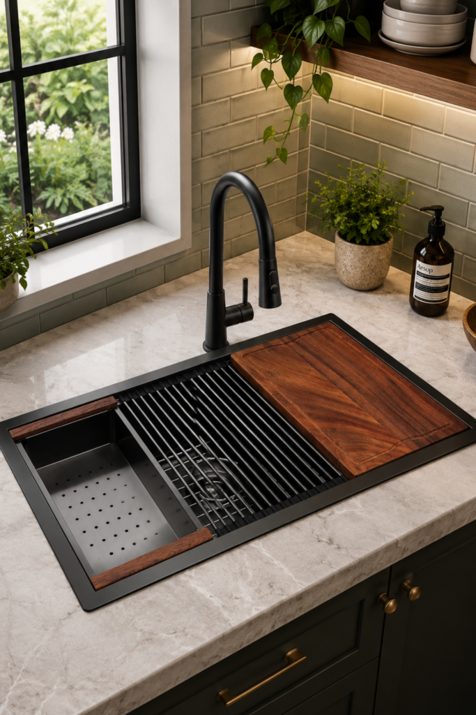 Corner Stainless Steel Kitchen Sink Alternative – 33-Inch Gunmetal Black Workstation Sink