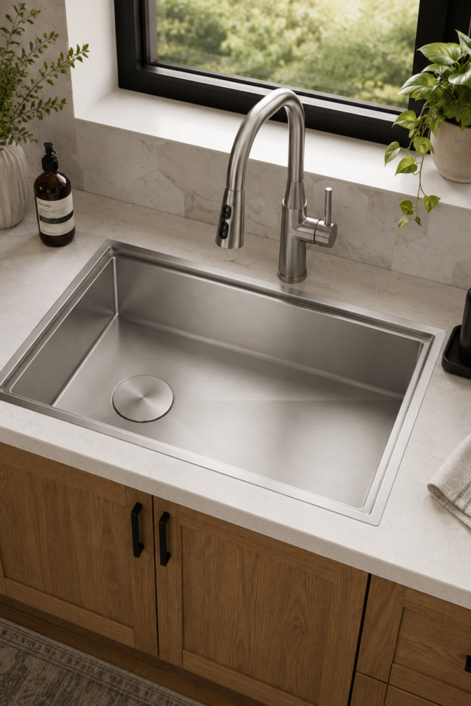 Corner Stainless Steel Kitchen Sink Alternative – 16-Gauge Undermount Single Bowl Sink