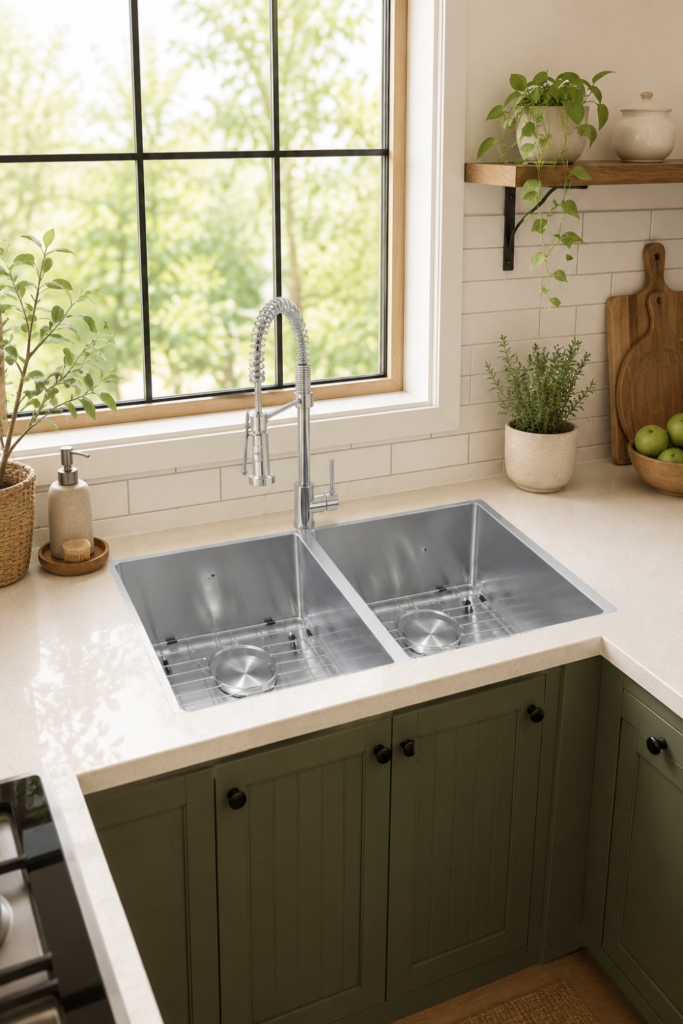Corner Stainless Steel Kitchen Sink Alternative – 30-Inch Double Bowl 16-Gauge Undermount Sink