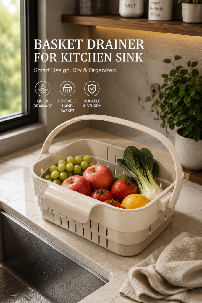Basket Drainer for Kitchen Sink – Foldable Hanging Sink Strainer for Everyday Kitchen Use